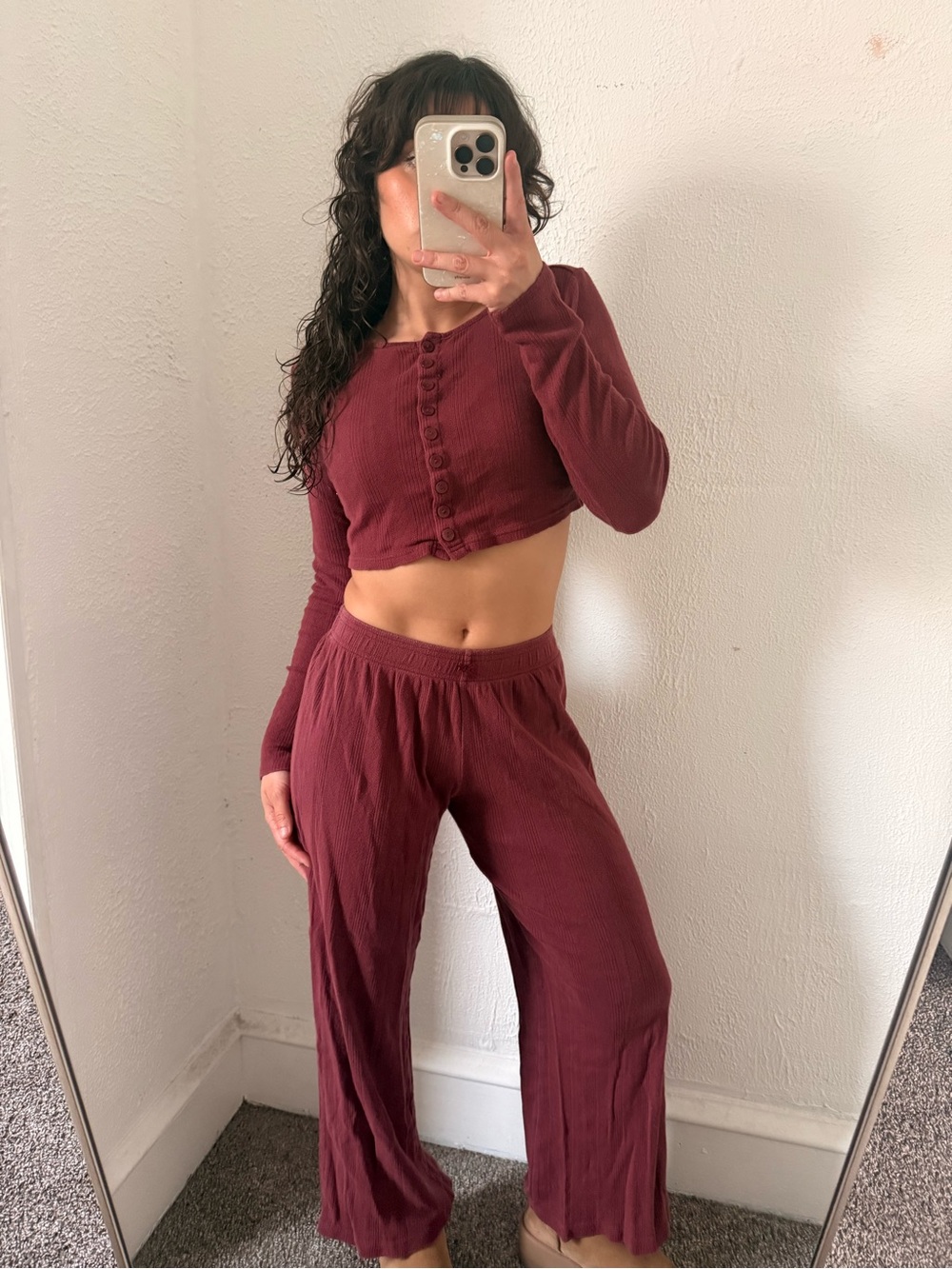 100% Cotton Out From Under Pointelle Red Lounge Set